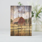 rustic autumn western country red barn wedding invitation (Standing Front)