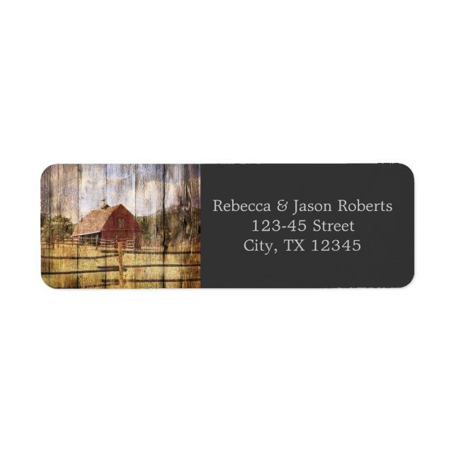 rustic autumn western country red barn wedding label (Front)