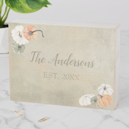 Rustic Autumn White Orange Pumpkins Personalized Wooden Box Sign