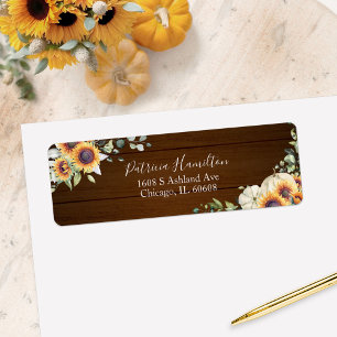 Rustic Autumn White Pumpkin and Sunflowers Label