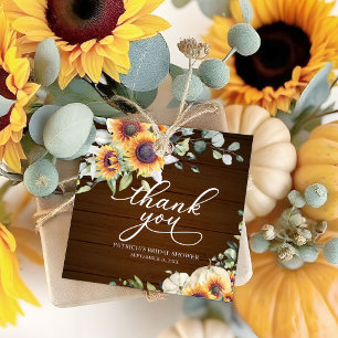Rustic Autumn White Pumpkin and Sunflowers Wedding Favor Tags