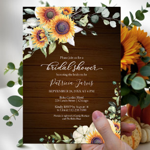 Rustic Autumn White Pumpkin and Sunflowers Wedding Invitation