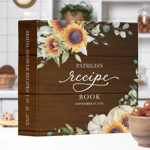 Rustic Autumn White Pumpkin Sunflower Recipe Book 3 Ring Binder