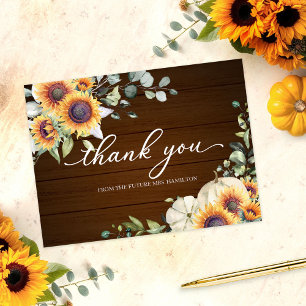Rustic Autumn White Pumpkin Sunflower Thank You Postcard