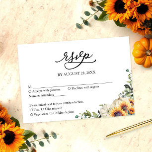 Rustic Autumn White Pumpkin Sunflower Wedding RSVP Enclosure Card