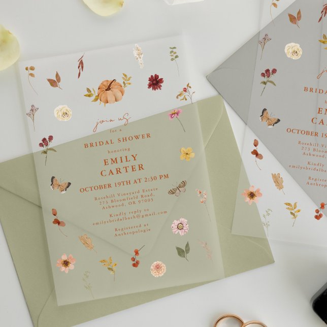 Rustic Autumn Wildflower Bridal Shower Acrylic Invitations (Creator Uploaded)