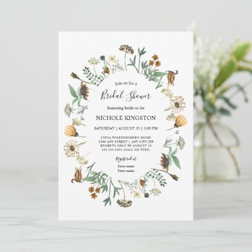 Rustic Autumn Wildflower Frame Bridal Shower Invitation