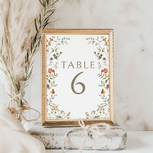 Rustic Autumn Wildflower Wedding Table Numbers