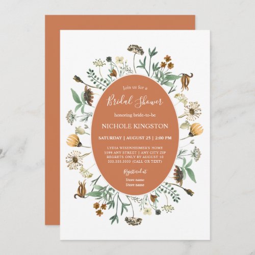 Rustic Autumn Wildflowers Bridal Shower Invitation