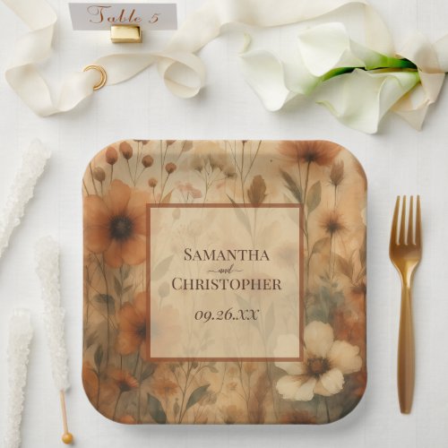 Rustic Autumn Wildflowers Elegant Boho Wedding Paper Plates