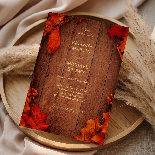 Rustic Autumn Wood Leaves Invitation (Creator Uploaded)