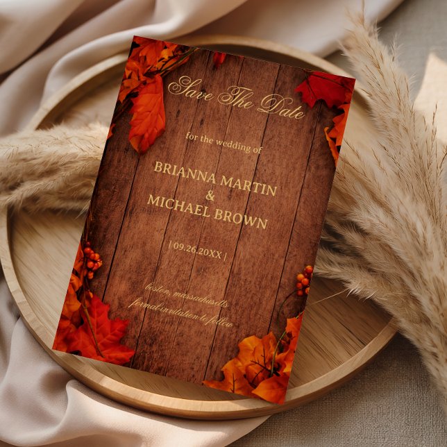 Rustic Autumn Wood Leaves Save The Date (Creator Uploaded)