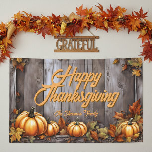 Rustic Autumn Wood & Pumpkins Happy Thanksgiving  Banner