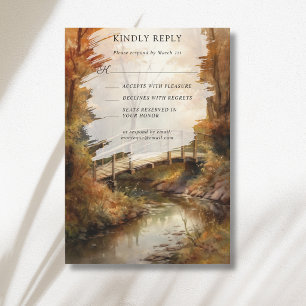 Rustic Autumn Woodland Bridge Fall Wedding RSVP Card