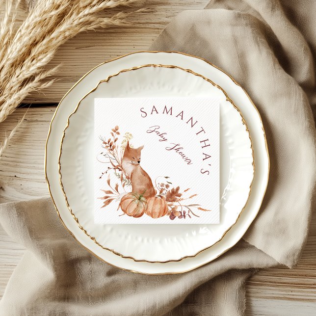 Rustic Autumn Woodland Fox Pumpkin Party Napkins (Creator Uploaded)