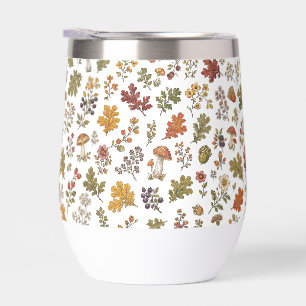 Rustic Autumn Woodland Leaves Mushroom Pattern Thermal Wine Tumbler