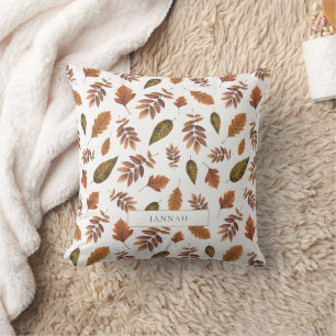 Rustic Autumn Woodland Leaves Watercolor Botanical Throw Pillow