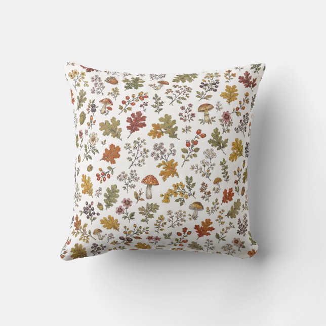 Rustic Autumn Woodland Pattern Throw Pillow (Back)