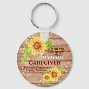 Rustic Awesome Caregiver Floral Sunflower Keychain