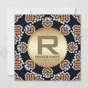 Rustic Aztec Hearts Golden Dinner Party Invitation