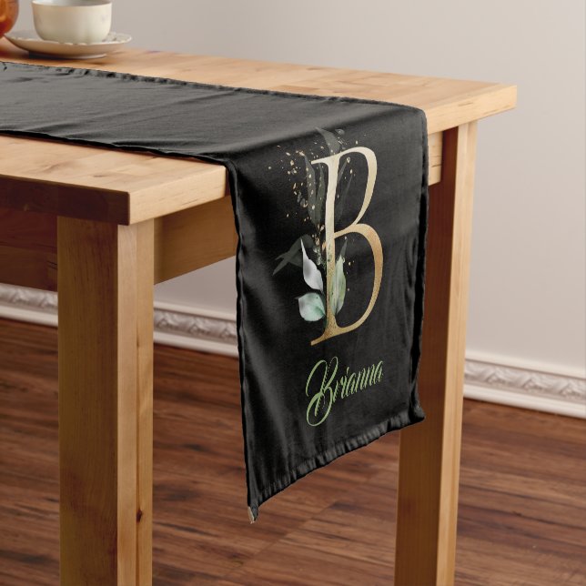 Rustic B monogram greenery foliage eucalyptus gold Short Table Runner (In Situ)