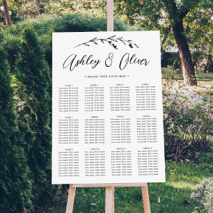 Rustic B & W Wildflower Wedding Seating Chart Foam Board