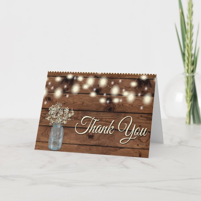 Rustic Babies Breath Mason Jar Thank You Card (Front)