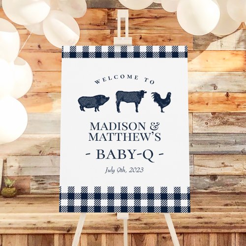 Rustic Baby BBQ Blue Plaid Welcome Poster