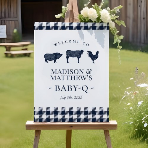 Rustic Baby BBQ Blue Plaid Welcome Poster