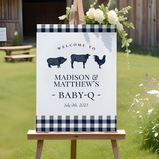 Rustic Baby BBQ Blue Plaid Welcome Poster (Creator Uploaded)