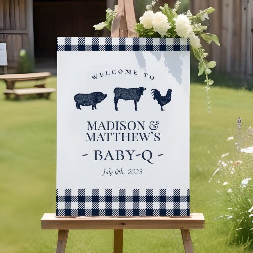 Rustic Baby BBQ Blue Plaid Welcome Sign