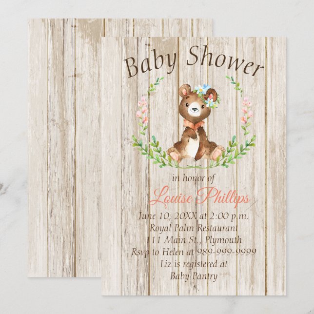 Rustic Baby Bear Baby Shower Invitation (Front/Back)