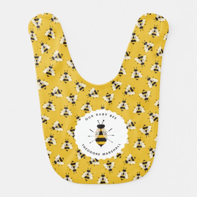 Rustic Baby Bee Patterned Custom Shower Gift Bib (Front)