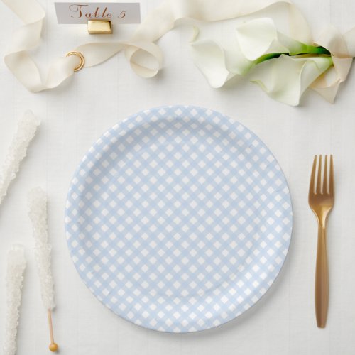 Rustic Baby Blue Gingham Pattern Paper Plates