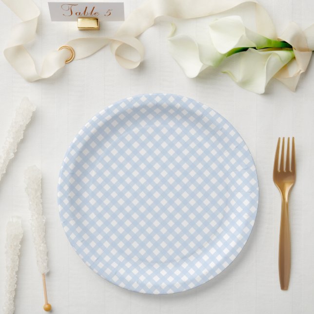 Rustic, Baby Blue Gingham Pattern Paper Plates (Wedding)