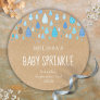 Rustic Baby Blue Raindrops Baby Sprinkle Shower Classic Round Sticker