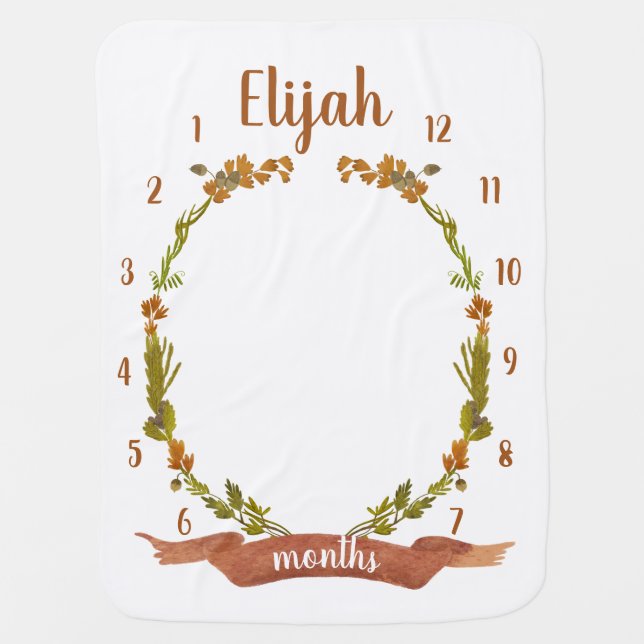 Rustic Baby Boy Age Monthly Milestone Blanket (Front)