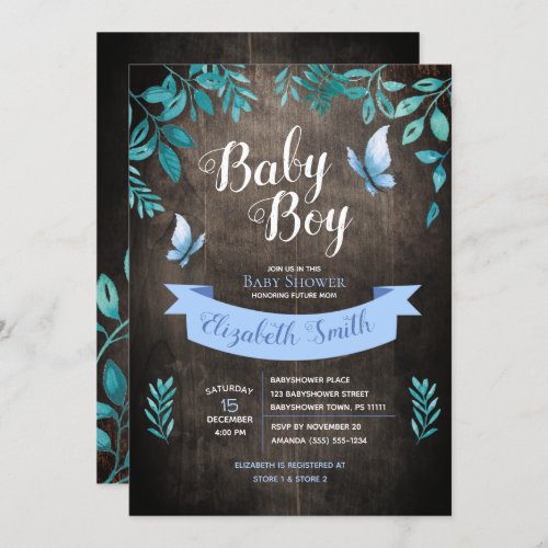 Rustic baby boy baby shower invitation