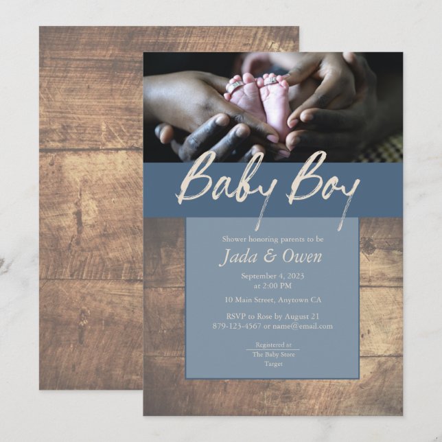 Rustic baby boy baby shower invitations (Front/Back)