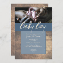 Rustic baby boy baby shower invitations