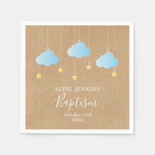 Rustic Baby Boy Baptism Christening Twinkle Stars Napkins