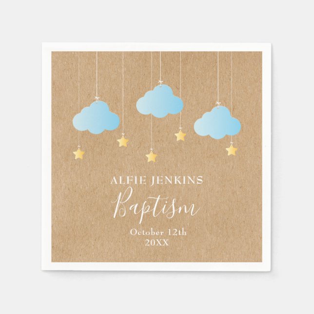 Rustic Baby Boy Baptism Christening Twinkle Stars Napkins (Front)