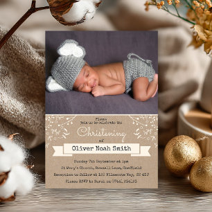 Rustic Baby Boy Christening Invitation