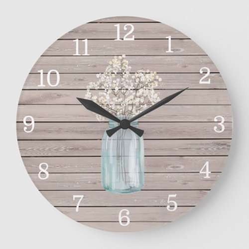 Rustic Baby Breath Mason Jar Clock