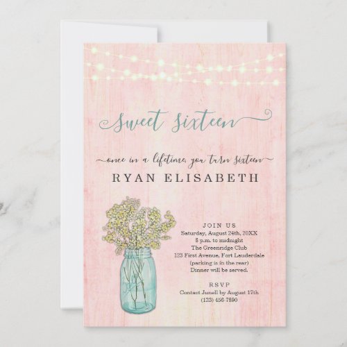 Rustic Baby Breath Shabby Chic Sweet Sixteen Party Invitation