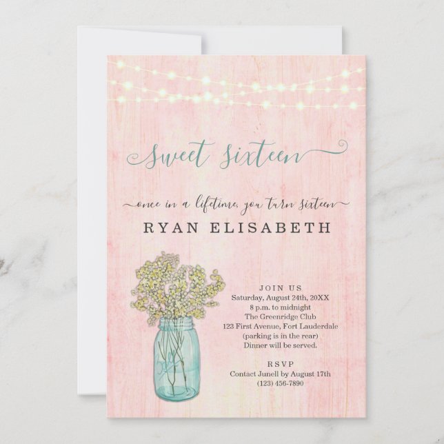 Rustic Baby Breath Shabby Chic Sweet Sixteen Party Invitation (Front)
