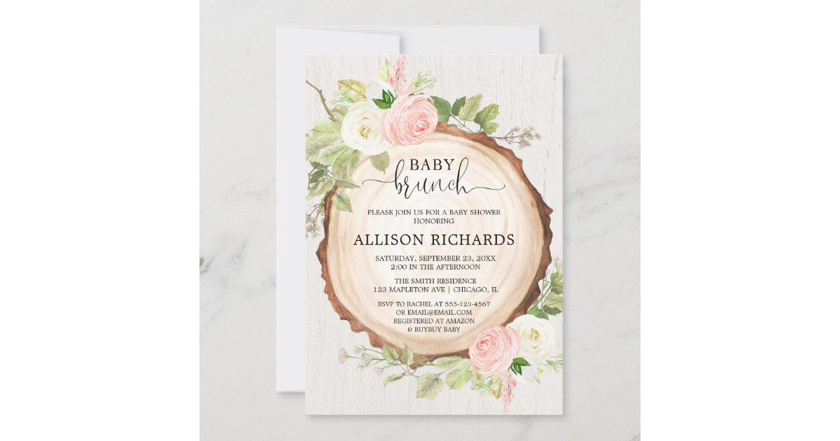 Rustic Baby Brunch Blush Pink Floral Girl Shower Invitation Zazzle Com