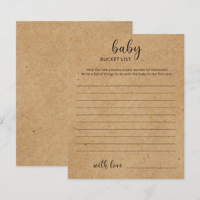 Rustic - Baby bucket list baby shower game (Front/Back)