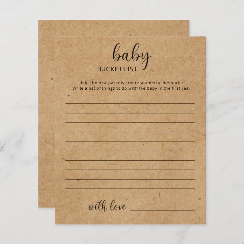 Rustic _ Baby bucket list baby shower game