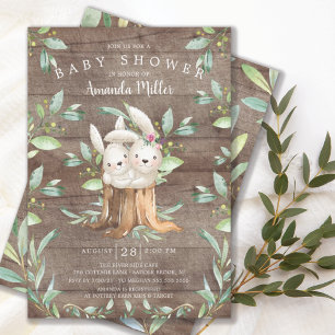 Rustic Baby Bunny Bunny Mom Baby Shower Invitation